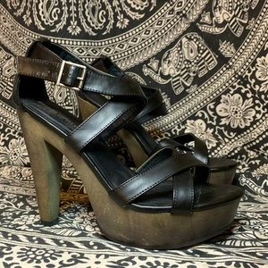 Black Thick Strap Heels